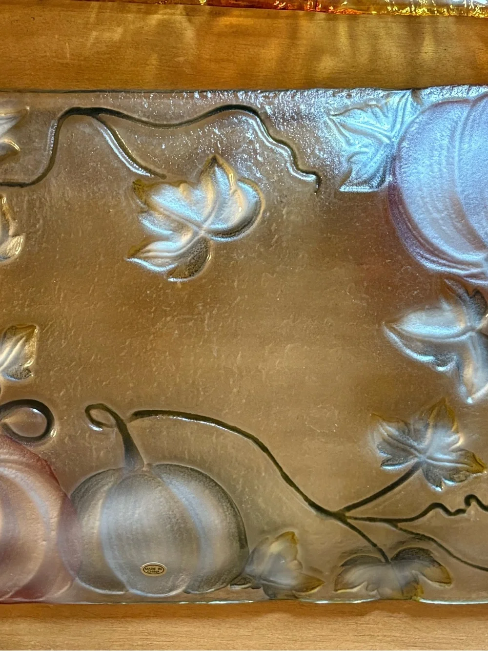 Sur La Table Red and Green Pumpkin Glass Platter